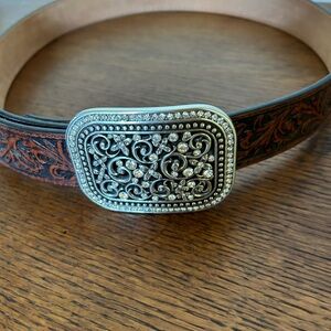 Beautiful Artist carved western belt with fancy rhinestone buckle. Never worn